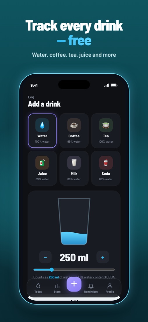 Add drink screen with drink types and sizes
